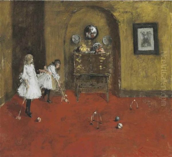 The Croquet Game Oil Painting by William Merritt Chase