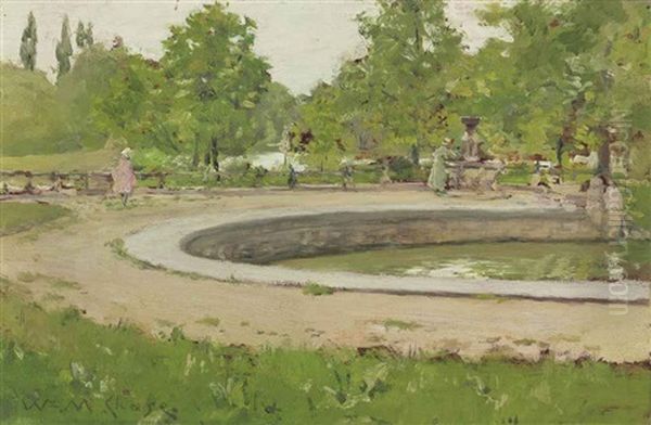 A Water Fountain In Prospect Park Oil Painting by William Merritt Chase