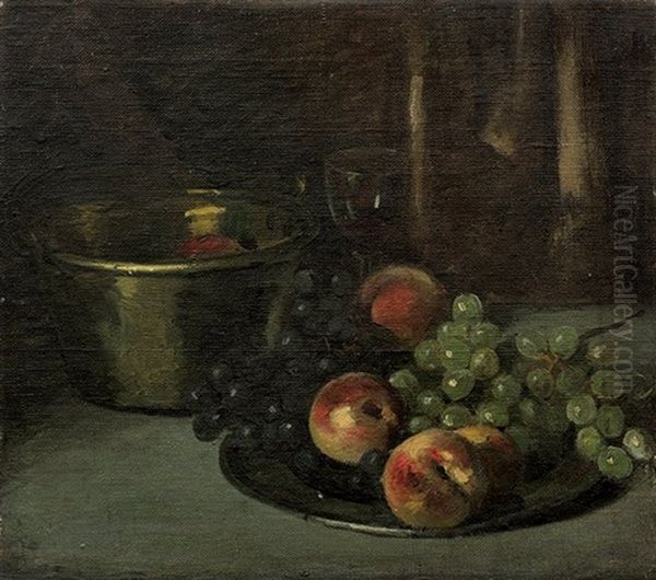 Still Life With Peaches And Grapes Oil Painting by William Merritt Chase