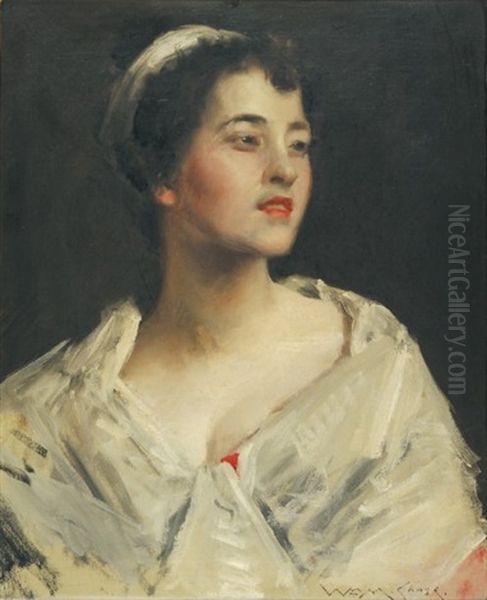 Jeune Femme Au Chale Blanc Oil Painting by William Merritt Chase