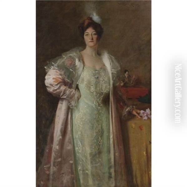 Miss J.(portrait Of Miss J; Portrait - Content Johnson) Oil Painting by William Merritt Chase