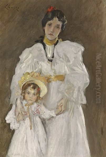 Portrait Of Mother And Child (sketch) Oil Painting by William Merritt Chase