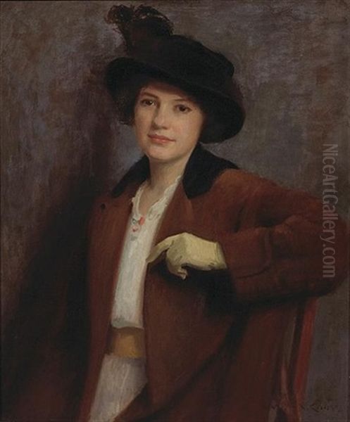 A Portrait Of A Young Woman With A Black Hat Oil Painting by William Merritt Chase