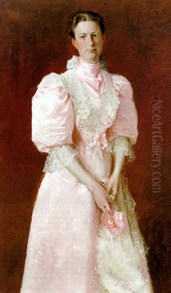 A Study In Pink (portrait Of Mrs. Robert P. Mcdougal) Oil Painting by William Merritt Chase