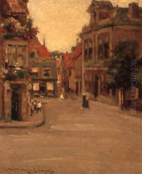 The Red Roofs Of Haarlem-a Street In Holland Oil Painting by William Merritt Chase