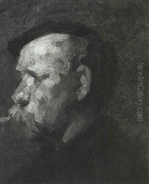 Profile Portrait Bust Of A Man With Pipe Oil Painting by William Merritt Chase