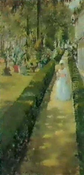 Child On A Garden Path Oil Painting by William Merritt Chase