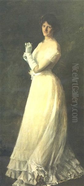 Portrait Of Miss B. (woman In White) Oil Painting by William Merritt Chase