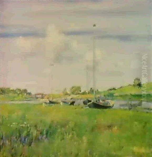 At The Boatlanding Oil Painting by William Merritt Chase