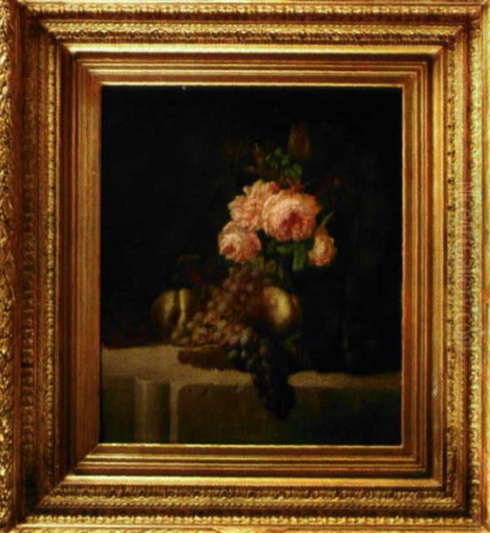 Roses Et Raisins Sur Un Entablement Oil Painting by Henri-Jean-Saint-Ange Chasselat