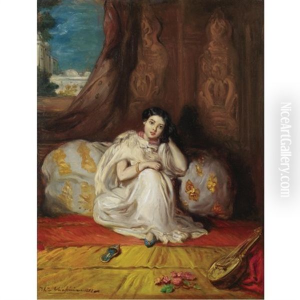 Jeune Fille Mauresque, Assise Dans Un Riche Interieur - Almee Oil Painting by Theodore Chasseriau