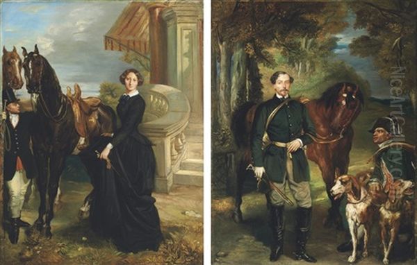 Portrait Of Comte Oscar De Ranchicourt (+ Portrait Of Comtesse De Ranchicourt; Pair) Oil Painting by Theodore Chasseriau