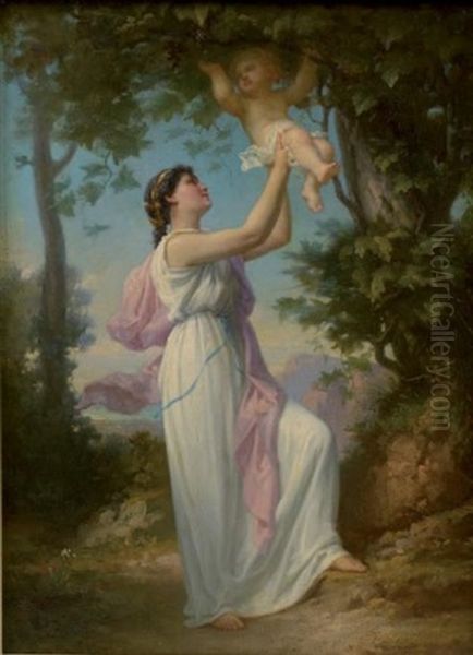 Jeune Femme Grecque Jouant Avec Son Enfant Oil Painting by Gustave Adolphe Chassevent-Bacque