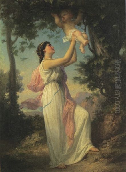 Jeune Femme Grecque Jouant Avec Son Enfant Oil Painting by Gustave Adolphe Chassevent-Bacque