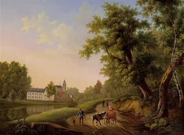 Viehtrieb Vor Einem Kloster Oil Painting by Philibert Chastellain