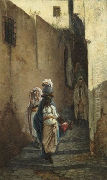 Femmes Dans Une Rue D'alger, Women In A Algiers Street Oil Painting by Marc Alfred Chataud