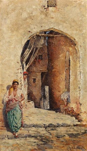 Algerienne Devant La Casbah Oil Painting by Marc Alfred Chataud