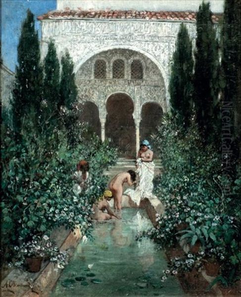 Baigneuses Dans Les Jardins D'un Palais Oil Painting by Marc Alfred Chataud