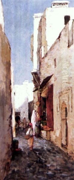 Rue Du Palmier (casbah D'alger) Oil Painting by Marc Alfred Chataud