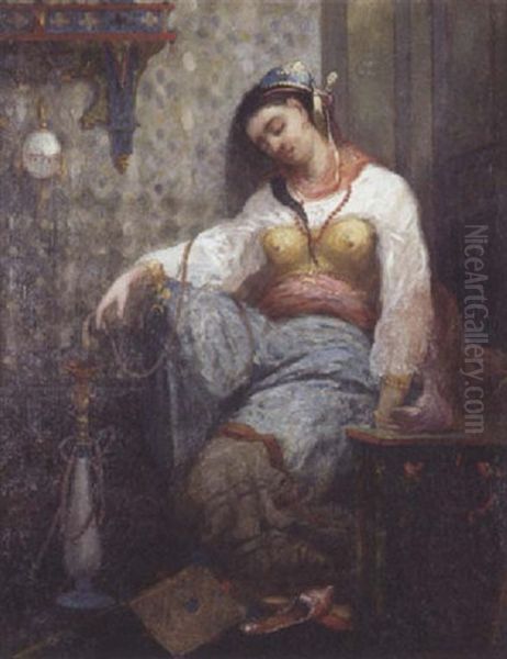 Jeune Femme Au Narghile Oil Painting by Marc Alfred Chataud