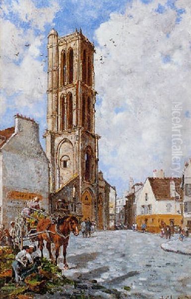 Le Marche Aux Foins Place Saint Maclou A Mantes La Jolie Oil Painting by Marc Alfred Chataud