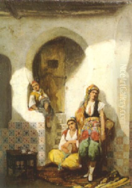 Jeunes Femmes Au Bas De L'escalier Oil Painting by Marc Alfred Chataud