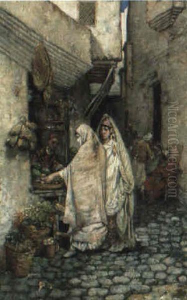 Emplettes Dans La Casbah D'alger Oil Painting by Marc Alfred Chataud