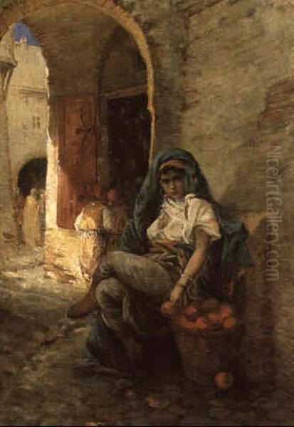 Marchande D'oranges Dans Le Casbah D'alger Oil Painting by Marc Alfred Chataud