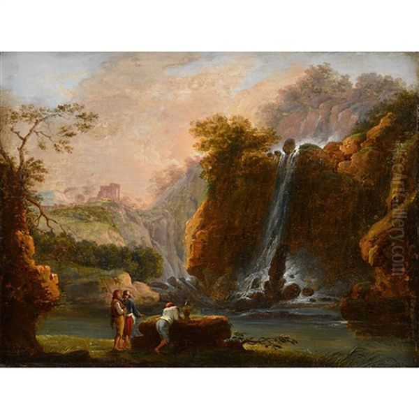 Waterfalls At Terni Oil Painting by Claude Louis Chatelet