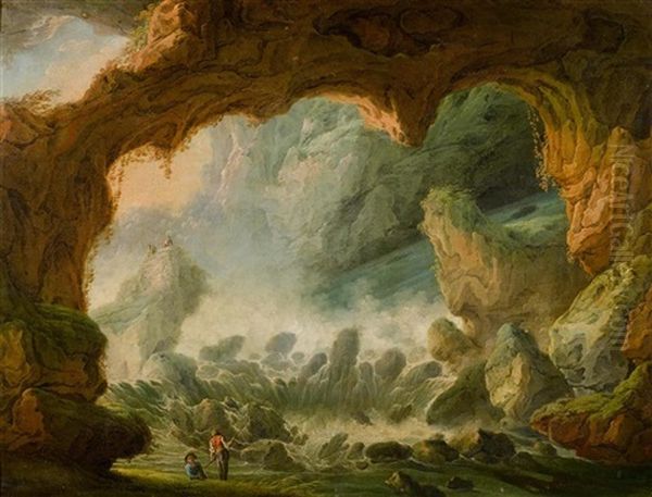 Morgengrauen In Der Neptungrotte Bei Tivoli Oil Painting by Claude Louis Chatelet