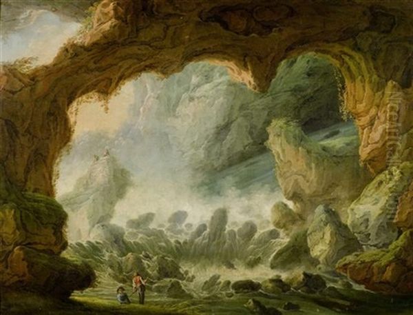 Morgengrauen In Der Neptungrotte Bei Tivoli Oil Painting by Claude Louis Chatelet