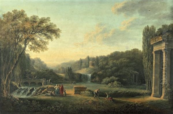 Paysage Aux Ruines Antiques Avec Cascade Oil Painting by Claude Louis Chatelet