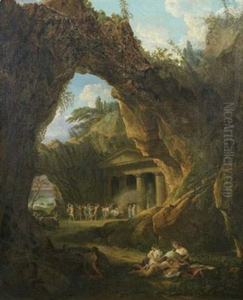 La Danse Antique Dans Un Paysage Devant Un Temple Oil Painting by Claude Louis Chatelet