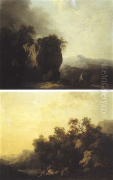 Paysage Rocheux Anime De Pecheurs by Claude Louis Chatelet