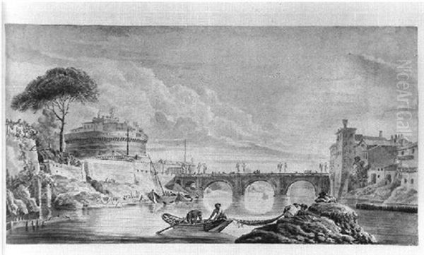 Rom, Engelsburg Mit Tiberbrucke by Claude Louis Chatelet