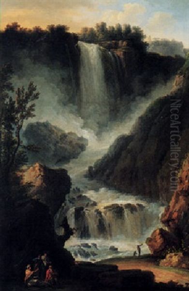 The Cascade Del Marmore Near Terni Oil Painting by Claude Louis Chatelet