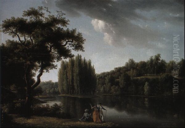 Landscape With The Tomb Of Jean-jacques Rousseau, Ermenonville Oil Painting by Claude Louis Chatelet