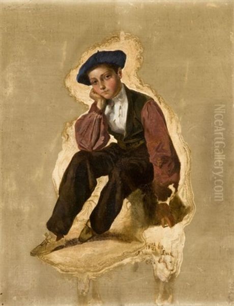 Jeune Basque Assis Oil Painting by Auguste de Chatillon