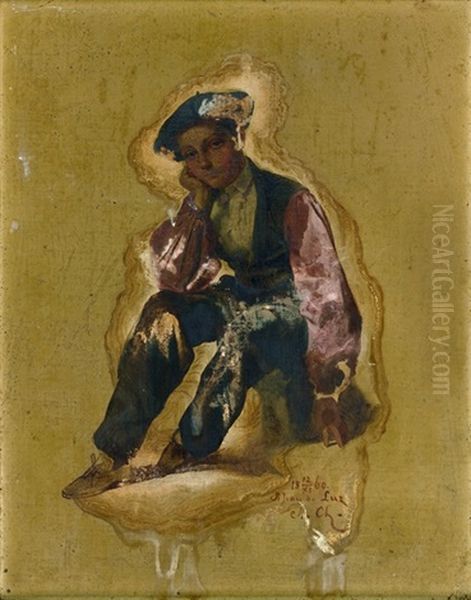 Portrait D'un Jeune Basque Oil Painting by Auguste de Chatillon