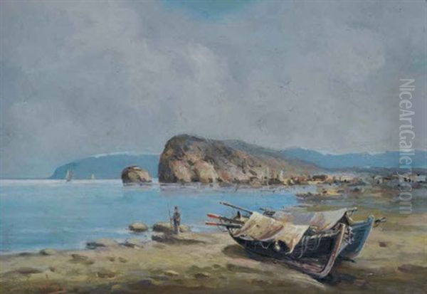 Boats On The Shore Oil Painting by Vasilios Chatzis