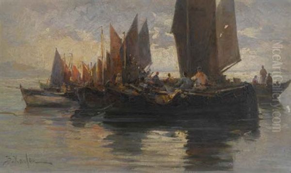 Boats Oil Painting by Vasilios Chatzis