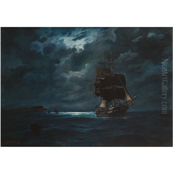 Sailing By Moonlight Oil Painting by Vasilios Chatzis