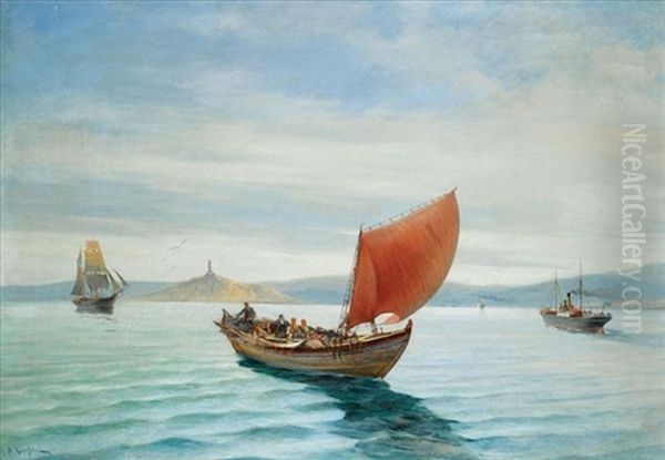 Sailing Boats And Steamers Oil Painting by Vasilios Chatzis