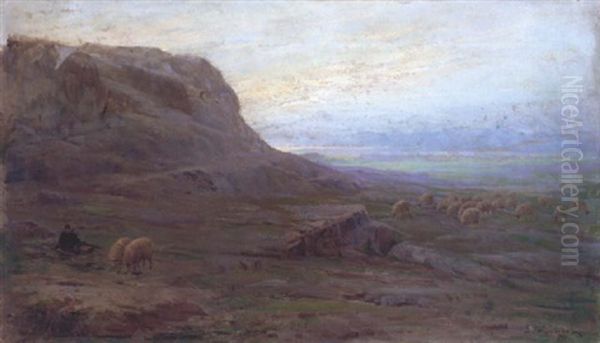 A Shepherd And His Flock Oil Painting by Georgios Chatzopoulos