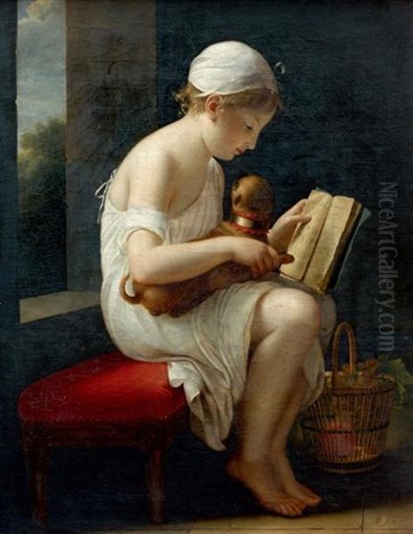 Jeune Fille Apprenant Les Lettres A Son Chien Oil Painting by Jeanne Elisabeth Chaudet