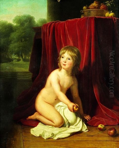 Portrait D'un Jeune Garcon Jouant Avec Des Pommes Oil Painting by Jeanne Elisabeth Chaudet