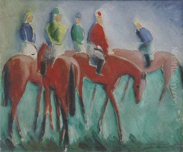 Jockeys Oil Painting by Jean Raoul Chaurand-Naurac