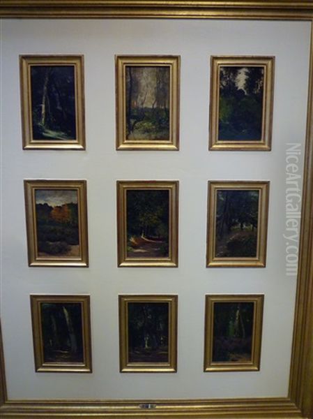 Paysages De Sous Bois Et Clairieres, Chemins Forsteiers (9 Works In 1 Frame) Oil Painting by Theophile-Narcisse Chauvel