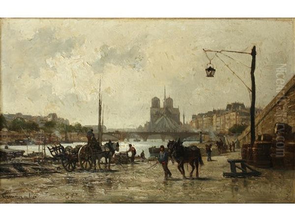 Isle De La Cite, Paris Oil Painting by Ernest Georges Chauvier de Leon