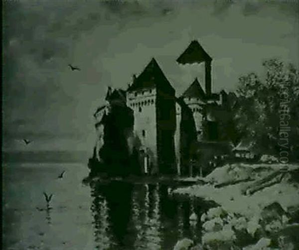 Schioss Chillon Am Genfer See Oil Painting by Ernest Georges Chauvier de Leon